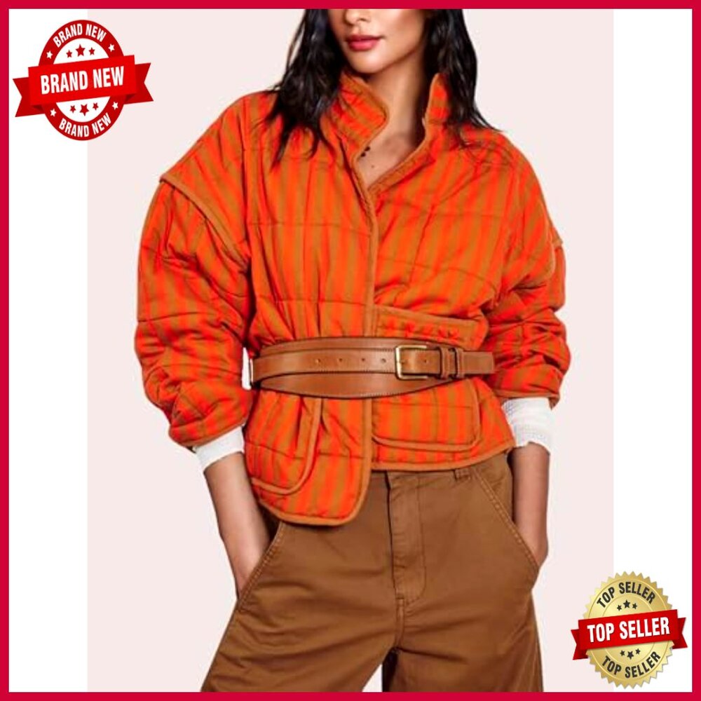 Lightweight Quilted Puffer Jacket with Pockets, Stand Collar, Loose Fit - Picture 3 of 7